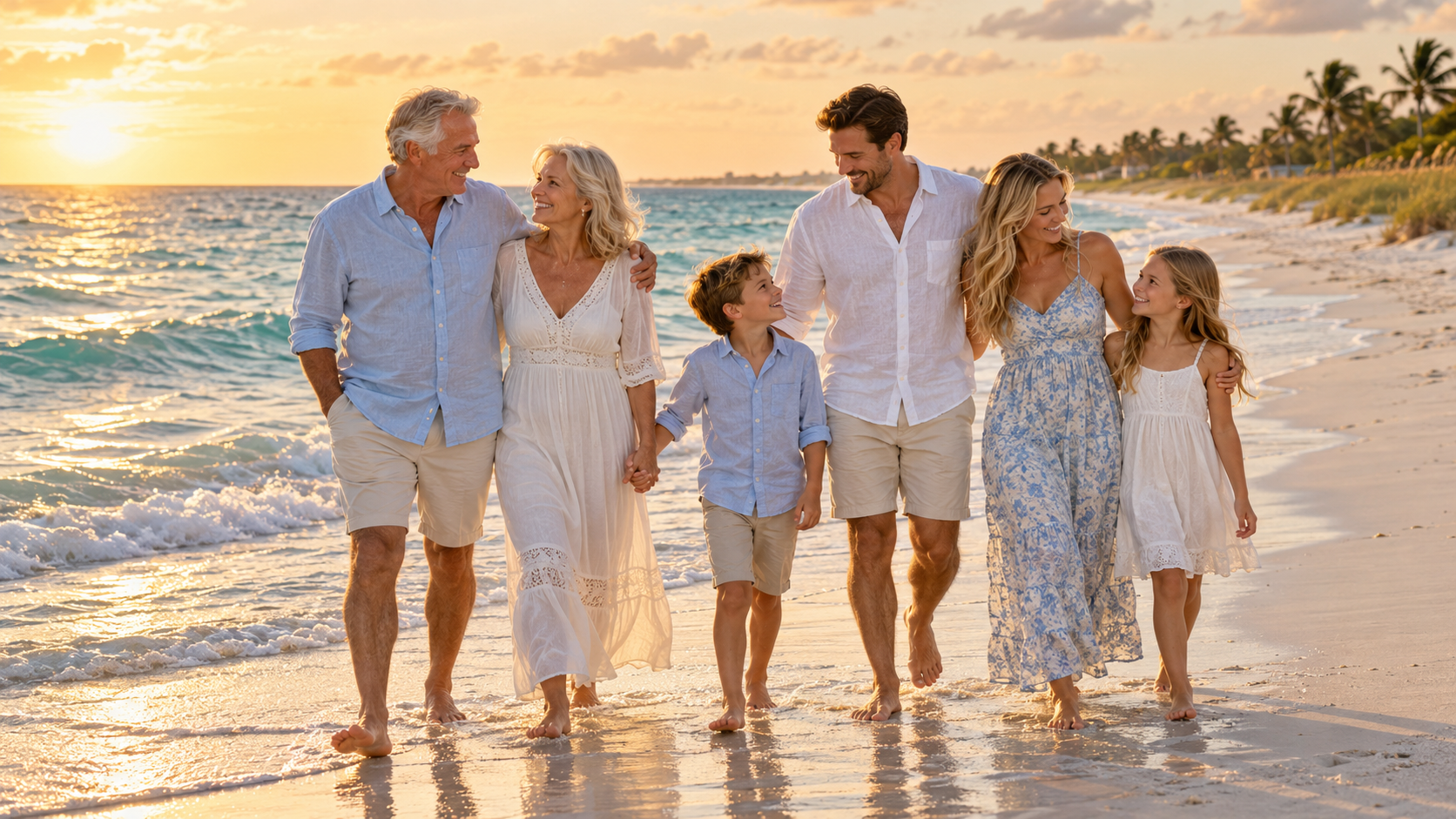 Family enjoying a walk together on the beach